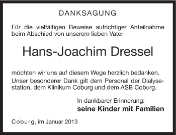 Traueranzeige von Hans-Joachim Dressel von Neue Presse Coburg