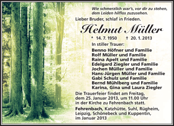 Traueranzeige von Helmut Müller von Südthüringer Presse