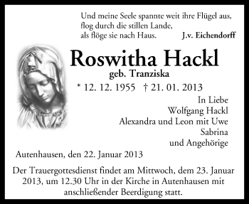 Traueranzeige von Roswitha Hackl von Neue Presse Coburg