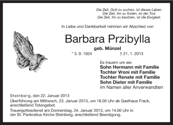 Traueranzeige von Barbara Przibylla von Neue Presse Coburg