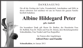 Traueranzeige von Albine Peter von Südthüringer Presse