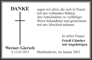 Traueranzeige von Werner Giersch von Frankenpost