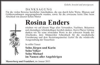 Traueranzeige von Rosina Enders von Südthüringer Presse