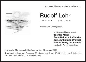 Traueranzeige von Rudolf Lohr von Neue Presse Coburg