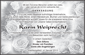 Traueranzeige von Karin Weiprecht von Südthüringer Presse