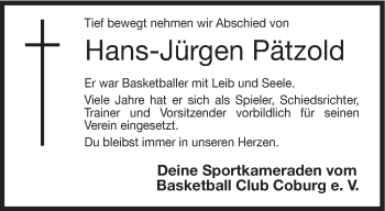 Traueranzeige von Hans-Jürgen Pätzold von Neue Presse Coburg
