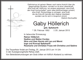 Traueranzeige von Gaby Höllerich von Frankenpost