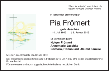 Traueranzeige von Pia Frömert von Neue Presse Coburg