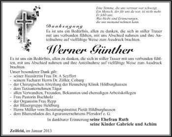 Traueranzeige von Werner Günther von Südthüringer Presse