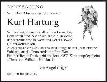 Traueranzeige von Kurt Hartung von Südthüringer Presse