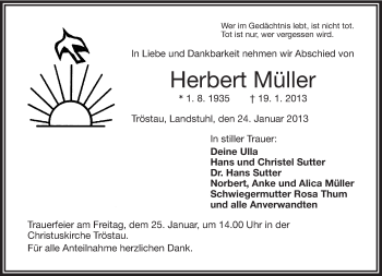 Traueranzeige von Herbert Müller von Frankenpost