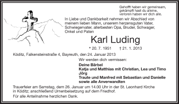 Traueranzeige von Karl Luding von Frankenpost
