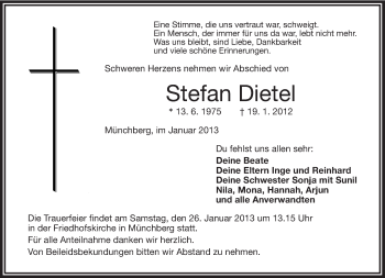 Traueranzeige von Stefan Dietel von Frankenpost
