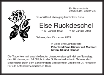 Traueranzeige von Else Ruckdeschel von Frankenpost