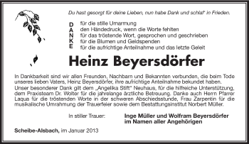 Traueranzeige von Heinz Beyersdörfer von Südthüringer Presse