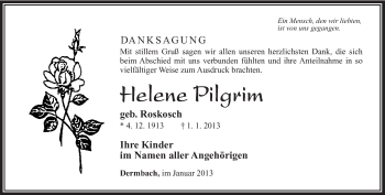 Traueranzeige von Helene Pilgrim von Südthüringer Presse