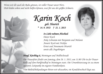 Traueranzeige von Karin Koch von Südthüringer Presse