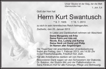 Traueranzeige von Kurt Swantusch von Frankenpost