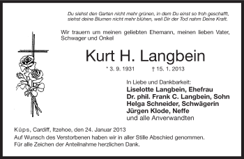 Traueranzeige von Kurt Langbein von Neue Presse Coburg
