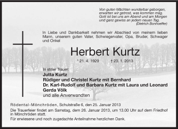 Traueranzeige von Herbert Kurtz von Neue Presse Coburg