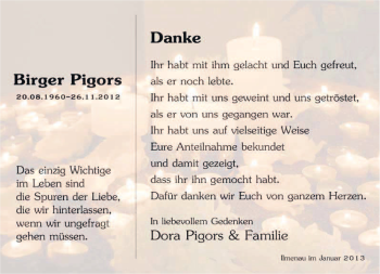 Traueranzeige von Birger Pigors von Südthüringer Presse