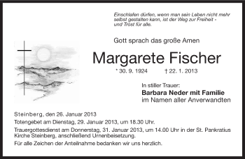 Traueranzeige von Margarete Fischer von Neue Presse Coburg