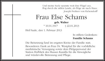 Traueranzeige von Else Schams von Frankenpost