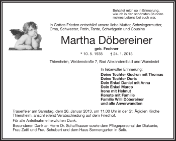 Traueranzeige von Martha Döbereiner von Frankenpost