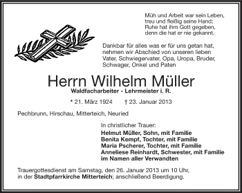 Traueranzeige von Wilhelm Müller von Frankenpost