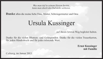 Traueranzeige von Ursula Kussinger von Neue Presse Coburg