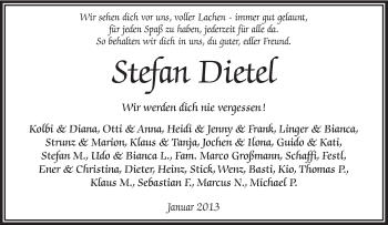 Traueranzeige von Stefan Dietel von Frankenpost