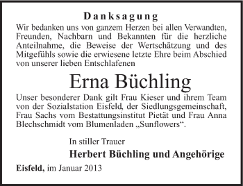 Traueranzeige von Erna Büchling von Südthüringer Presse