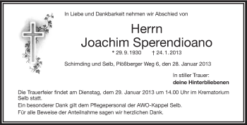 Traueranzeige von Joachim Sperendioano von Frankenpost