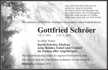 Traueranzeige von Gottfried Schröer von Südthüringer Presse
