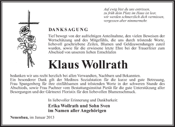 Traueranzeige von Klaus Wollrath von Südthüringer Presse