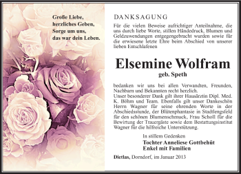 Traueranzeige von Elsemine Wolfram von Südthüringer Presse