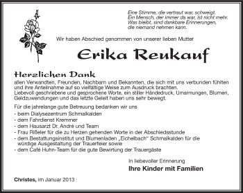 Traueranzeige von Erika Reukauf von Südthüringer Presse