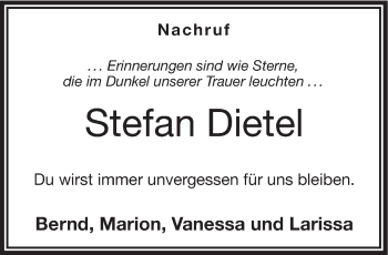 Traueranzeige von Stefan Dietel von Frankenpost