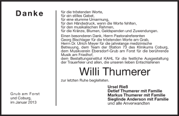 Traueranzeige von Willi Thumerer von Neue Presse Coburg