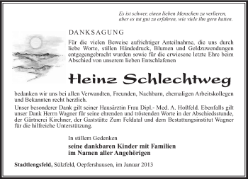 Traueranzeige von Heinz Schlechtweg von Südthüringer Presse