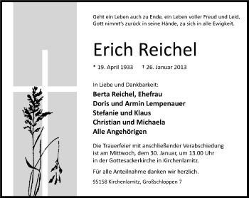 Traueranzeige von Erich Reichel von Frankenpost