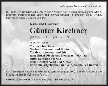 Traueranzeige von Günter Kirchner von Südthüringer Presse