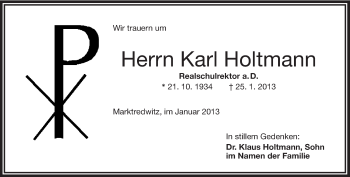 Traueranzeige von Karl Holtmann von Frankenpost