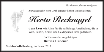 Traueranzeige von Herta Recknagel von Südthüringer Presse