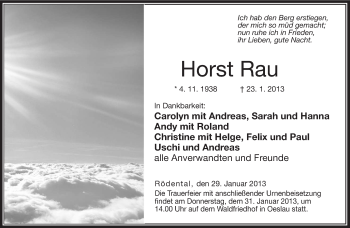 Traueranzeige von Horst Rau von Neue Presse Coburg