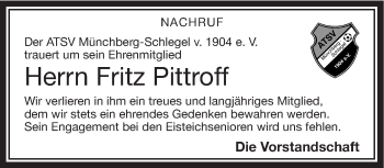 Traueranzeige von Fritz Pittroff von Frankenpost