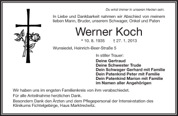 Traueranzeige von Werner Koch von Frankenpost