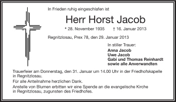 Traueranzeige von Horst Jacob von Frankenpost