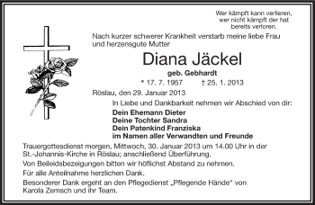 Traueranzeige von Diana Jäckel von Frankenpost