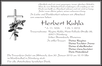 Traueranzeige von Herbert Kuhla von Frankenpost
